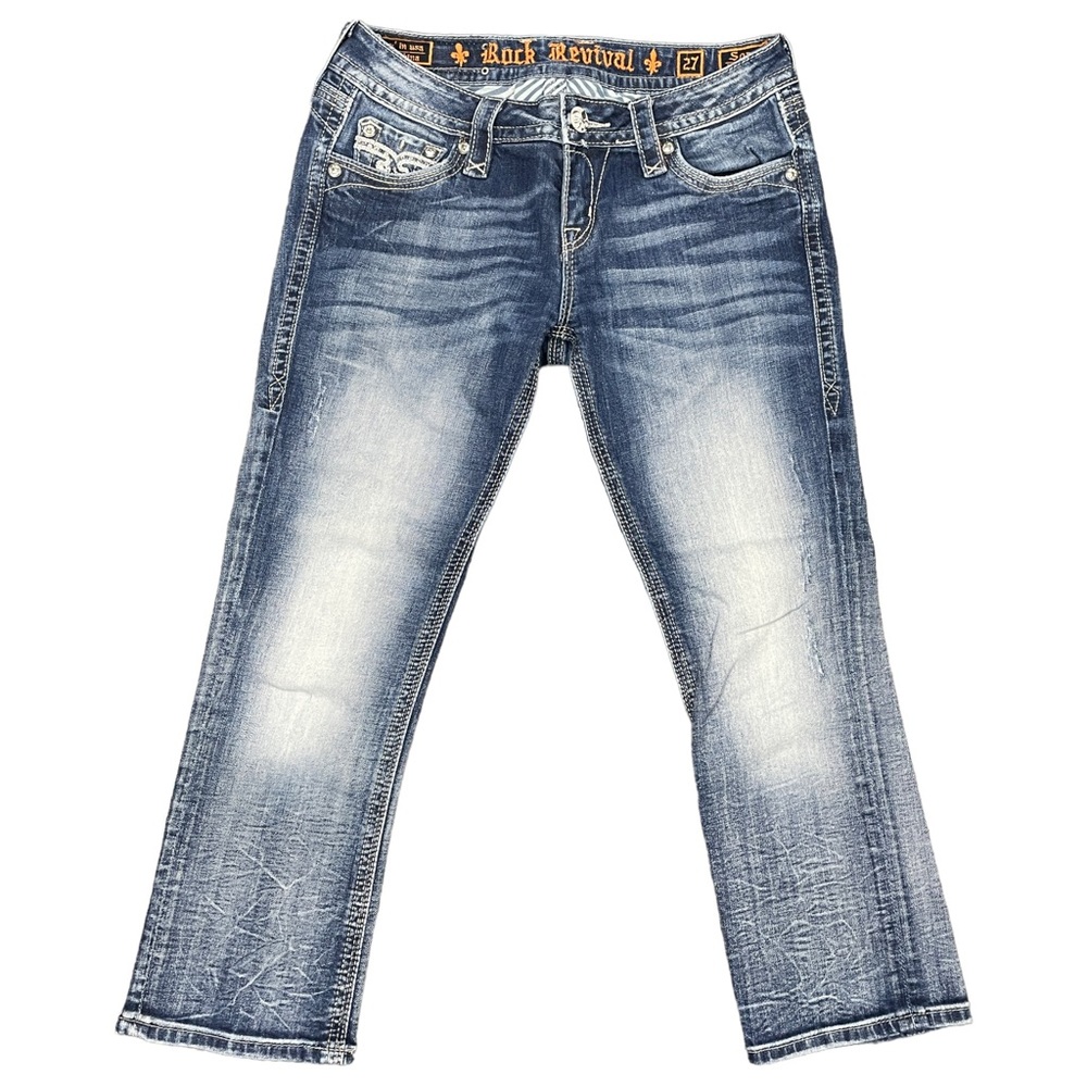 ROCK REVIVAL Sora Capris Womens 27 Flap Pocket Bling 24" Inseam Low Rise